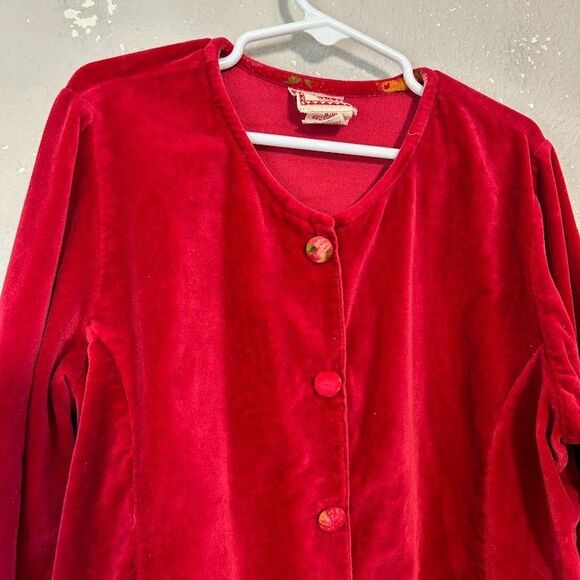 VTG 90s April Cornell Girls Cornelloki Velvet Jacket 9/10 Red Floral Trim - Picture 4 of 9